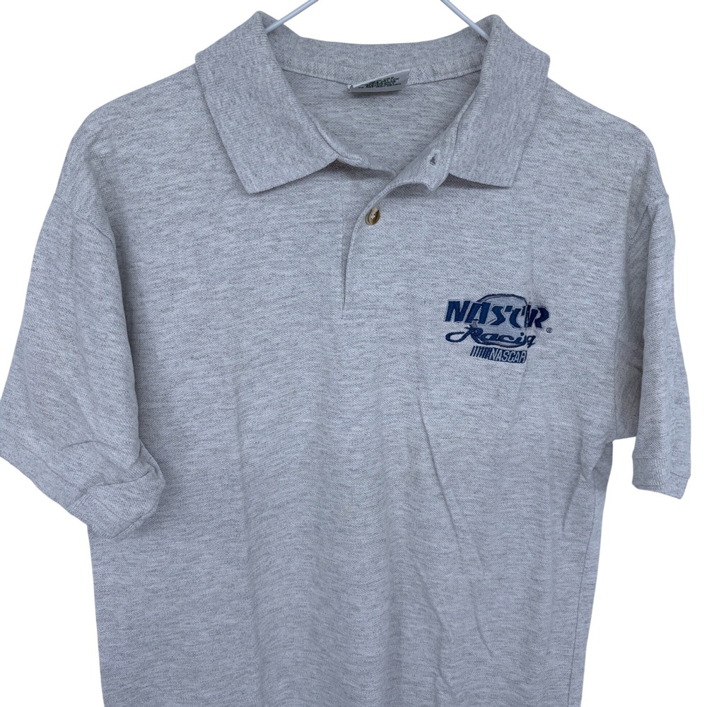 Vintage 90s NASCAR Racing Polo Shirt Medium Made in USA Embroidered Gray Blue‎